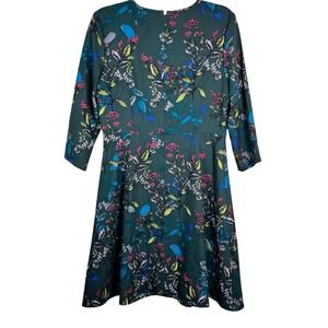 Banana Republic Factory Fit & Flare Green Floral Dress Size 6 Whimsigoth EUC